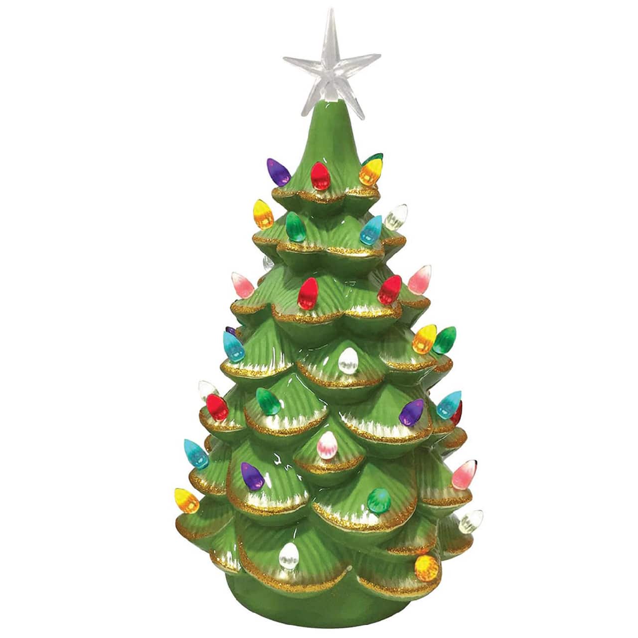 Santa's Workshop 14" Lighted Green Ceramic Tree with Gold Tips
